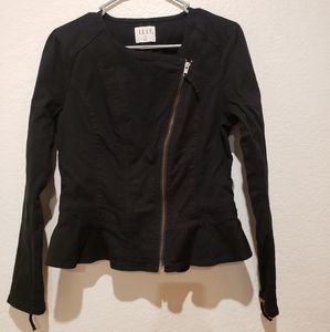 ELLE Fitted Black Denim Motorcycle Jacket w/Zipper. Size M.